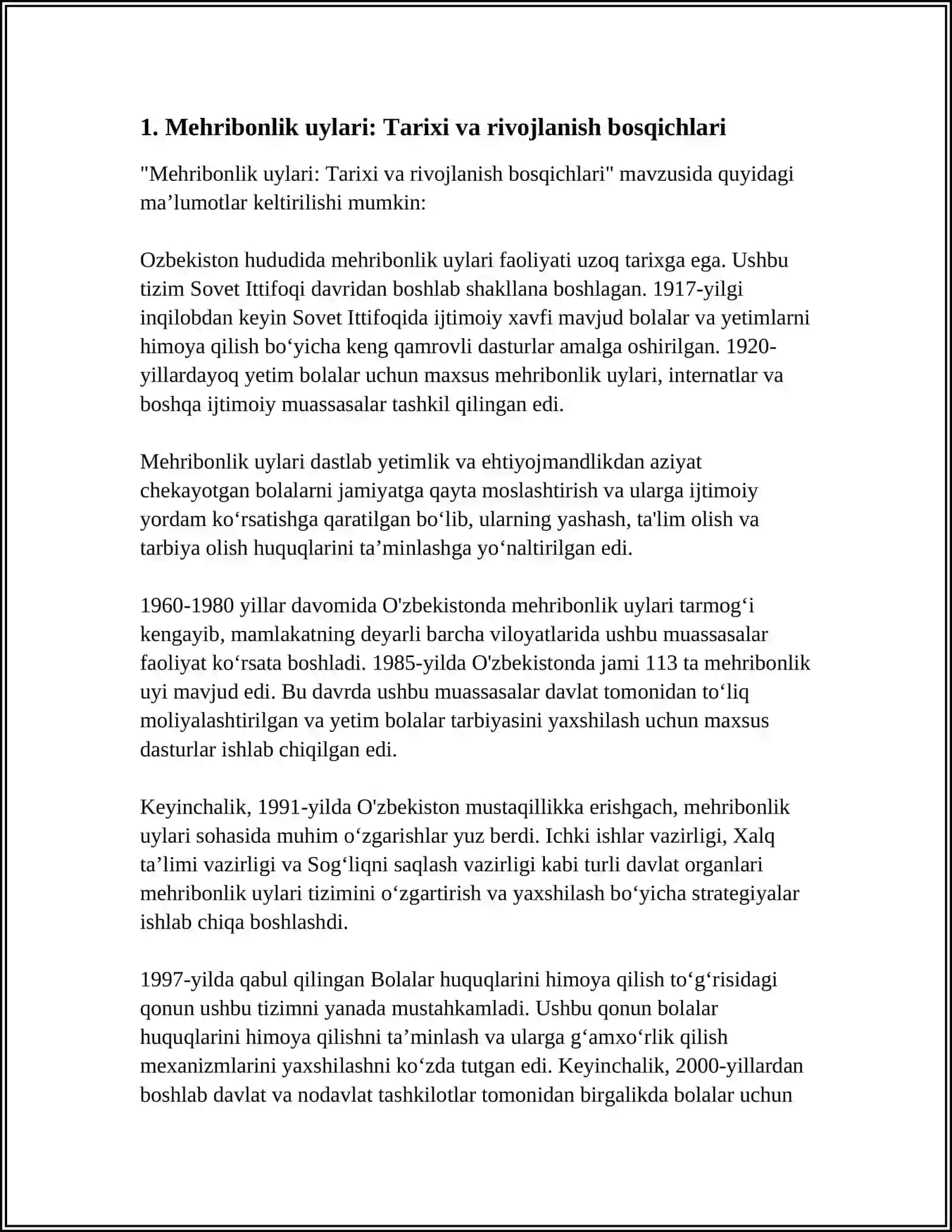 Mehribonlik uylari: Tarixi va rivojlanish bosqichlari 3