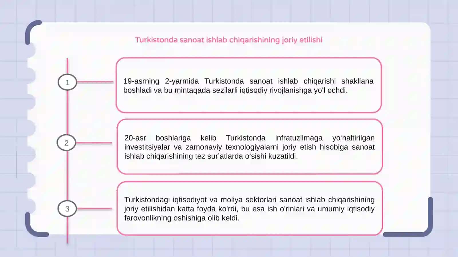 XIX asrning ikkinchi yarimi - XX asr boshlarida Turkistonda sanot ishlab chiqarishning shakillanishi . Iqtisod-Moliya 3