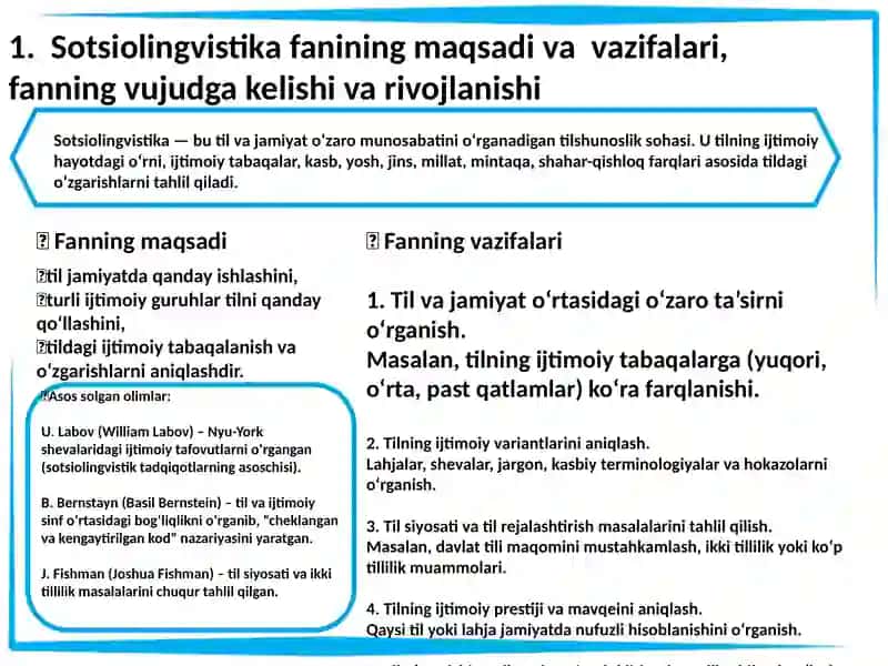 Sotsiolingvistika fanining maqsadi va vazifalari 3