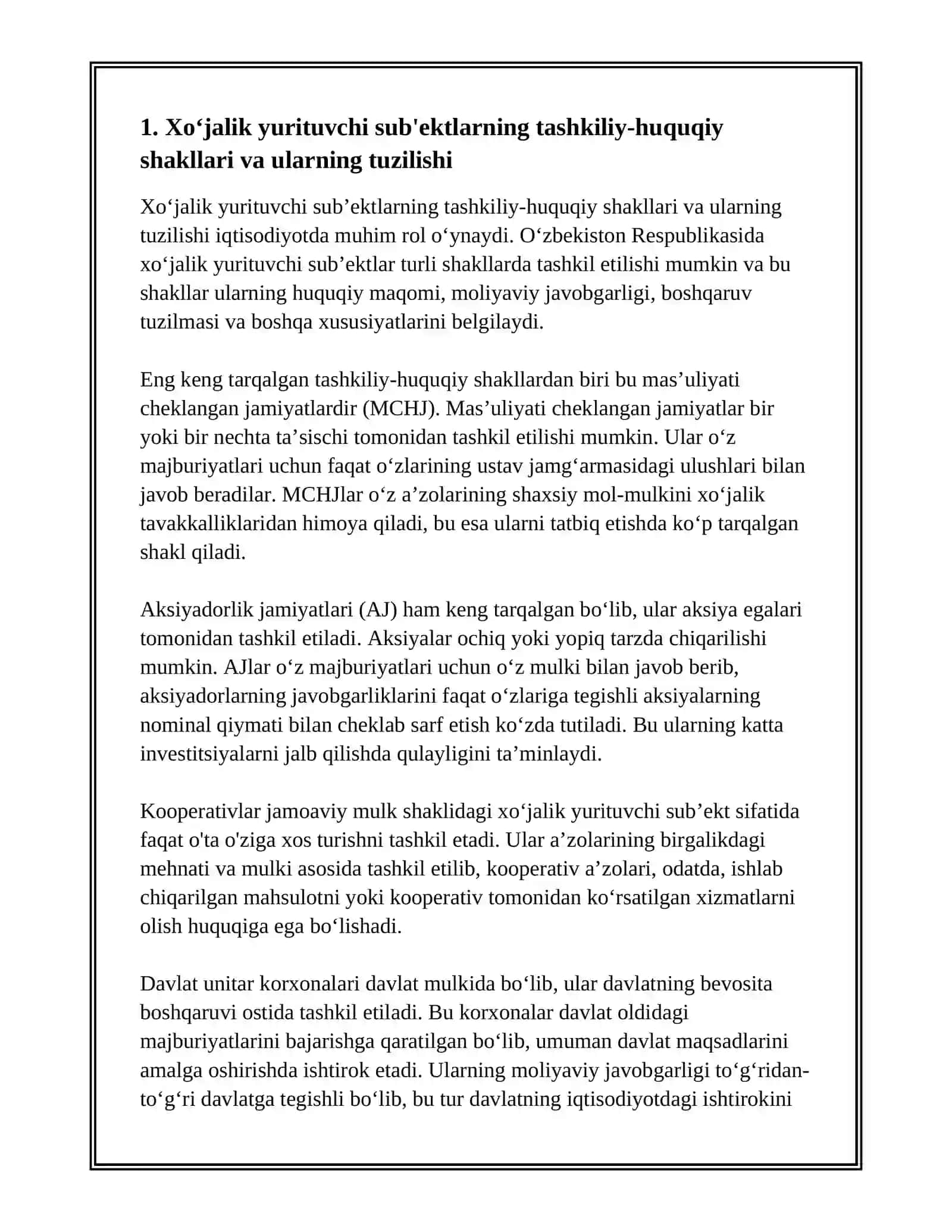 XO‘JALIK YURITUVCHI SUB’EKTLARNING TARKIBNY TUZILISHI, ISHLAB CHIQARISHNI TASHKIL QILISH TEXNOLOGIYASI VA BUXGALTERIYA HISOBINI 3