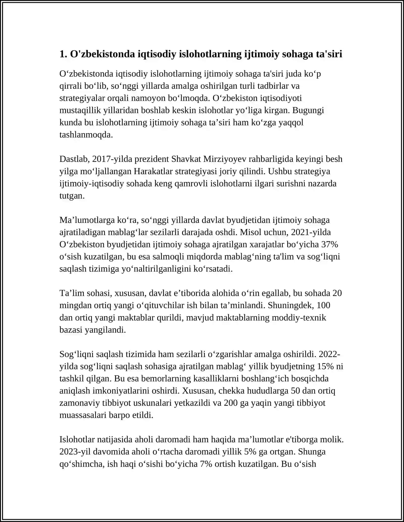 O'ZBEKISTONDA IJTIMOIY SOHADA AMALGA OSHIRILAYOTGAN O'ZGARISHLAR MAZMUN VA MOHIYATI 3