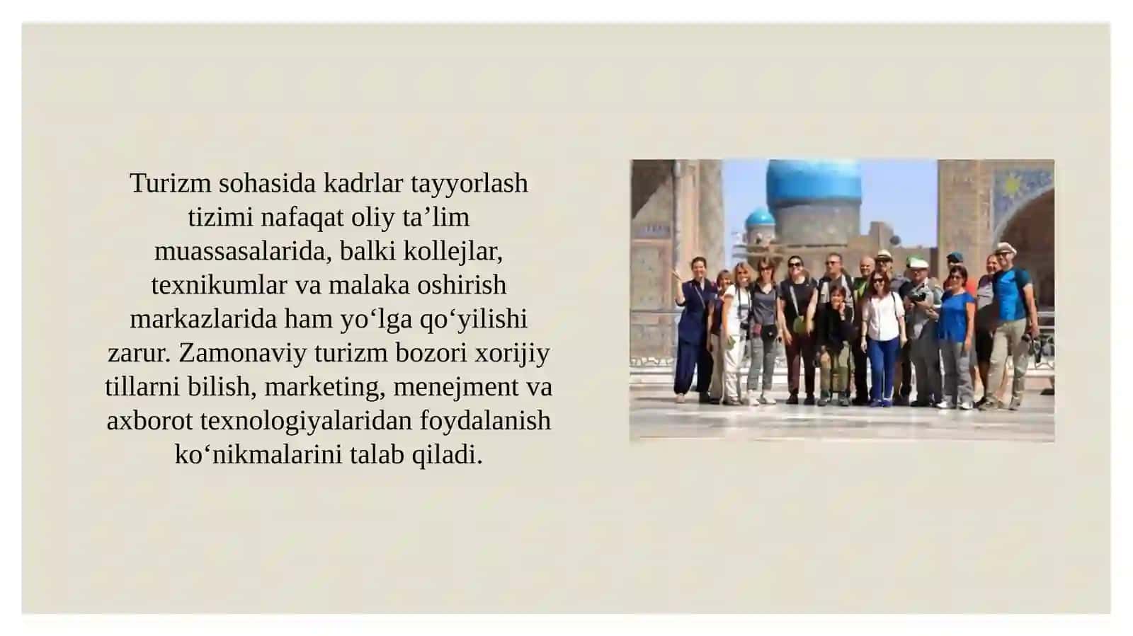 Turizm sohasida kadrlar tayyorlash tizimini takomillashtirish 3