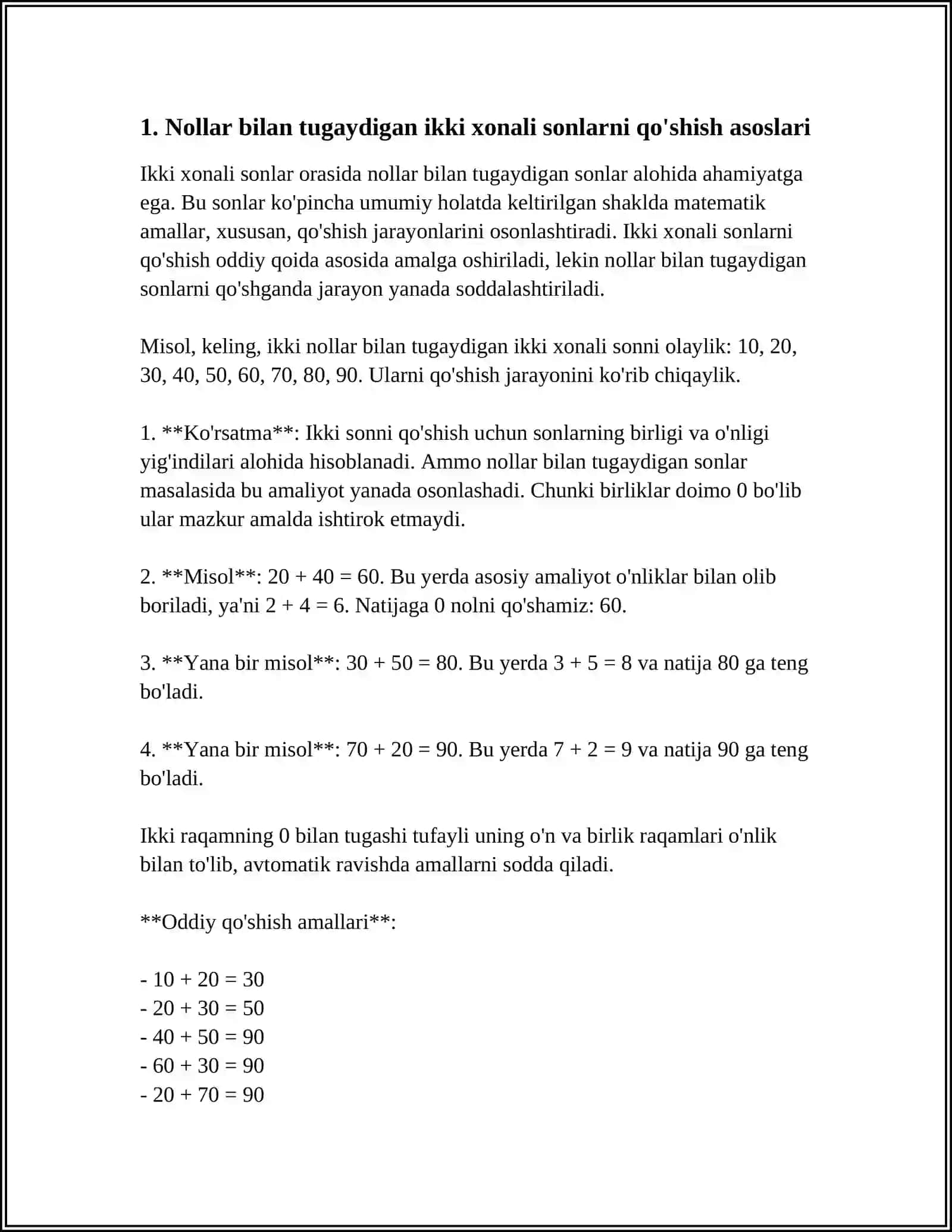 1-SINF MATEMATIKA DARSLARIDA NOL BILAN TUGAYDIGAN IKKI XONALI SONLARNI QOʼSHISHNI OʼRGATISH METODIKASI 3