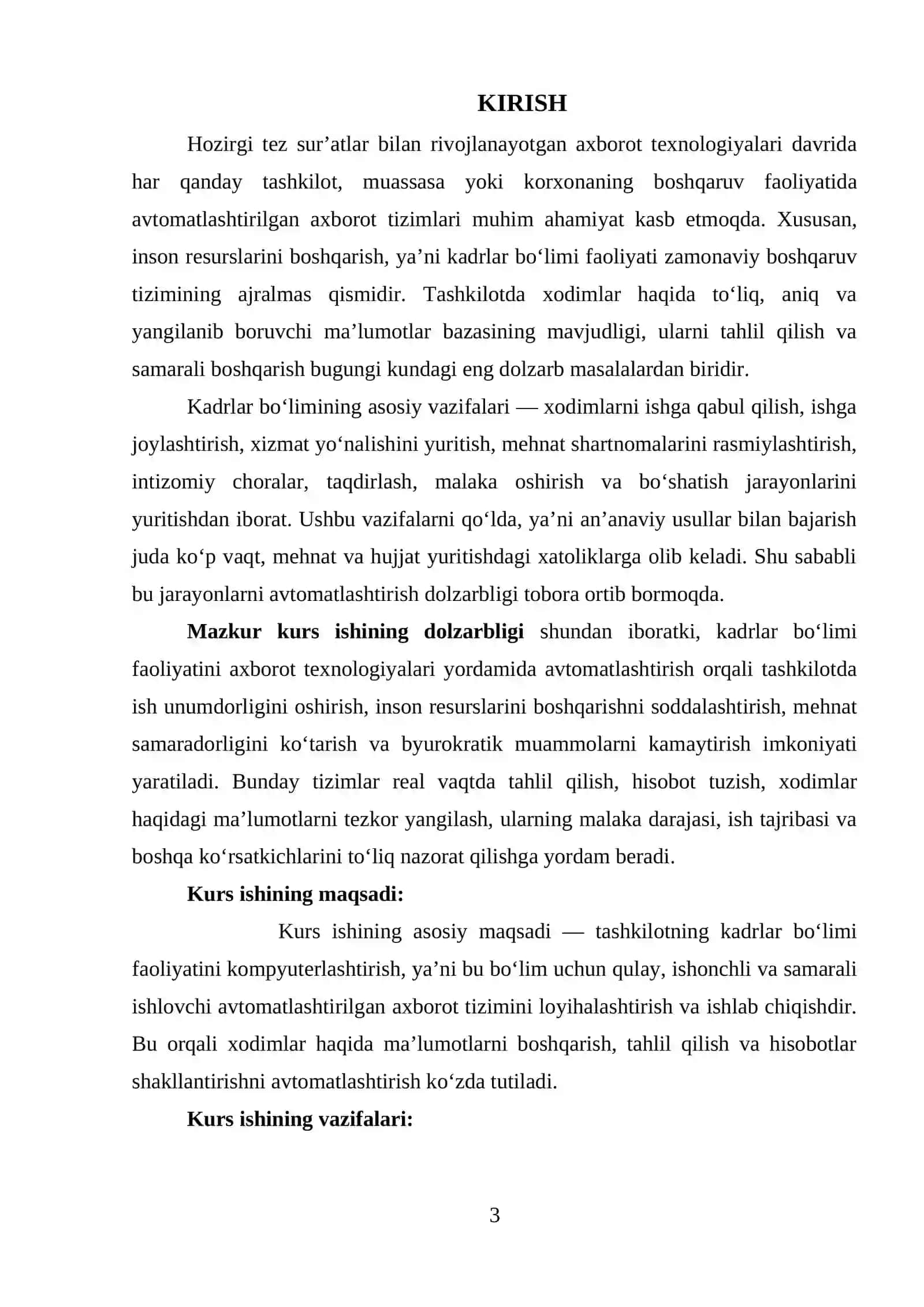 Kadrlar bo`limini loyihasini loyihalashtirish va ishlab chiqish 3