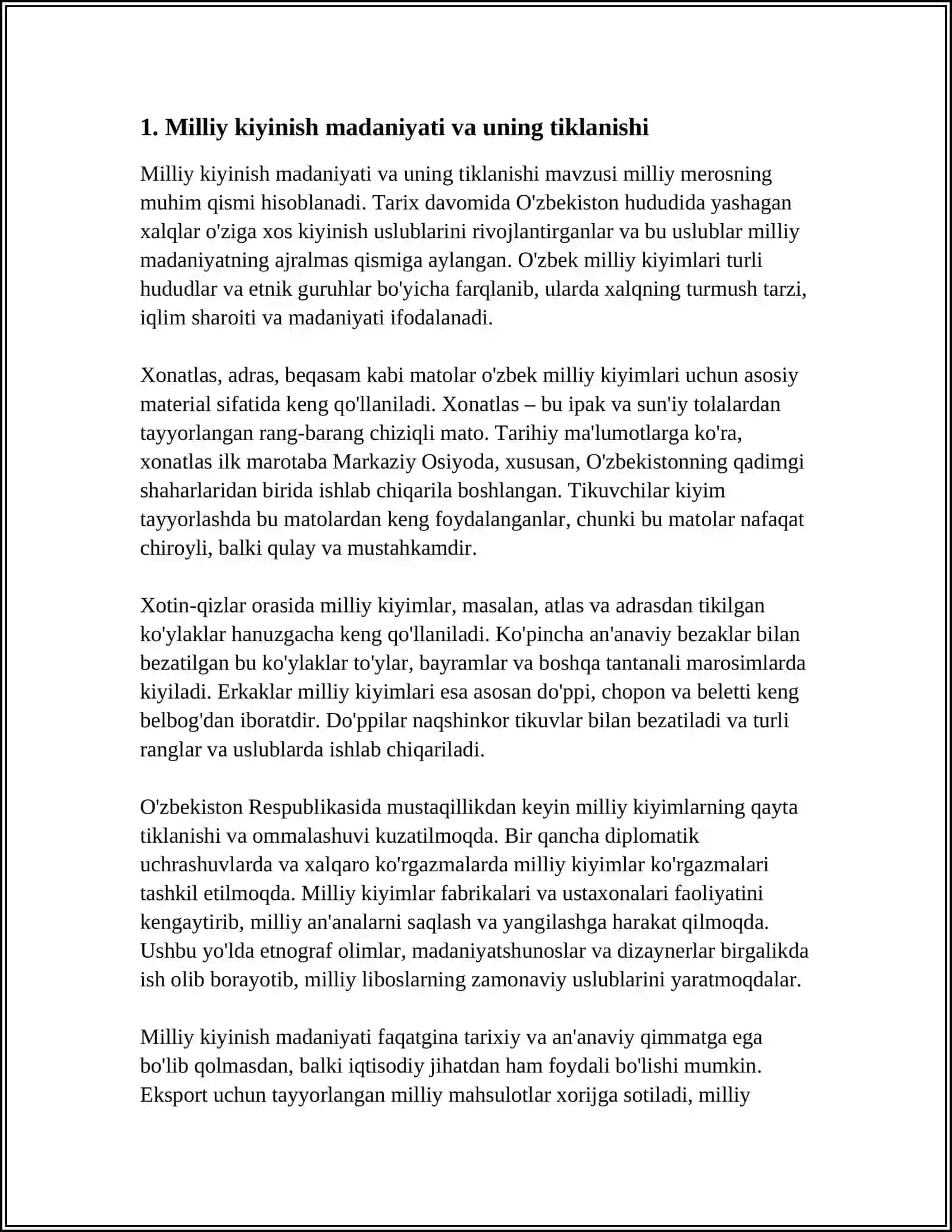 MILLIY URF-ODATLAR, QADRIYATLAR VA AN'ANALARNING QAYTA TIKLANISHI 2024-2025-o'quv yili REFERAT 3
