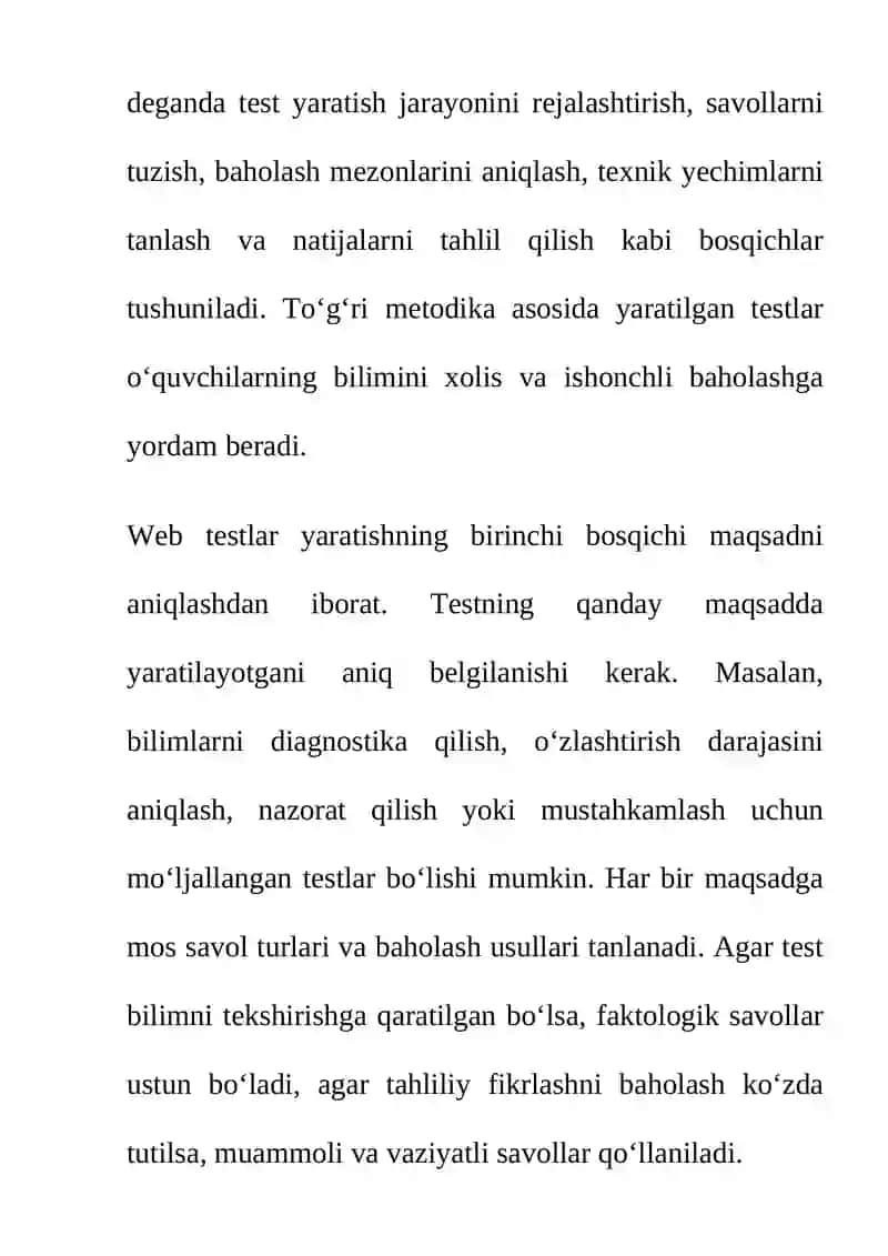 WEB TEXNOLOGIYALARGA ASOSLANGAN TESTLAR YARATISH METODIKASI 3