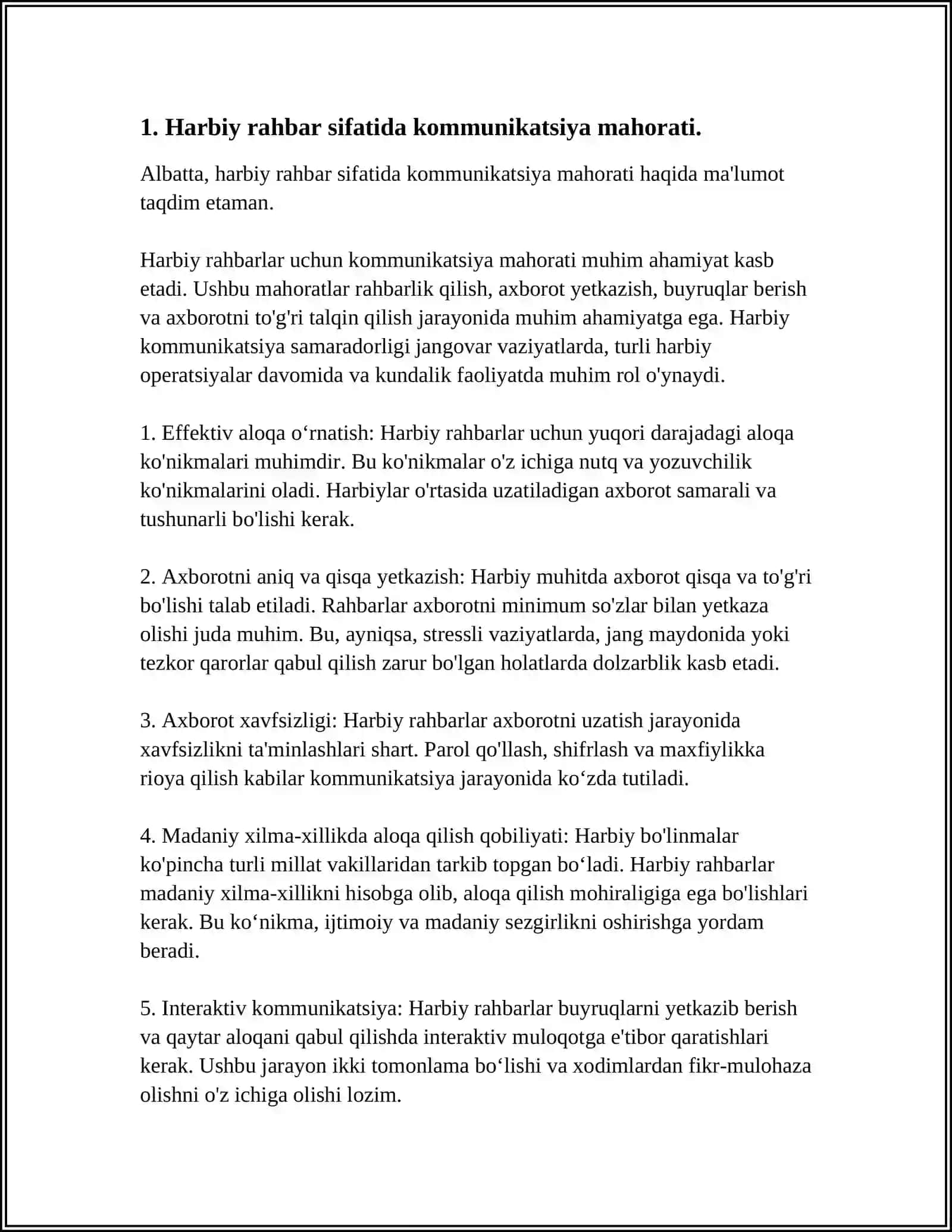 HARBIY RAHBAR MAHORATI HAQIDA FIKRLAR XILMA XILLIGI 3