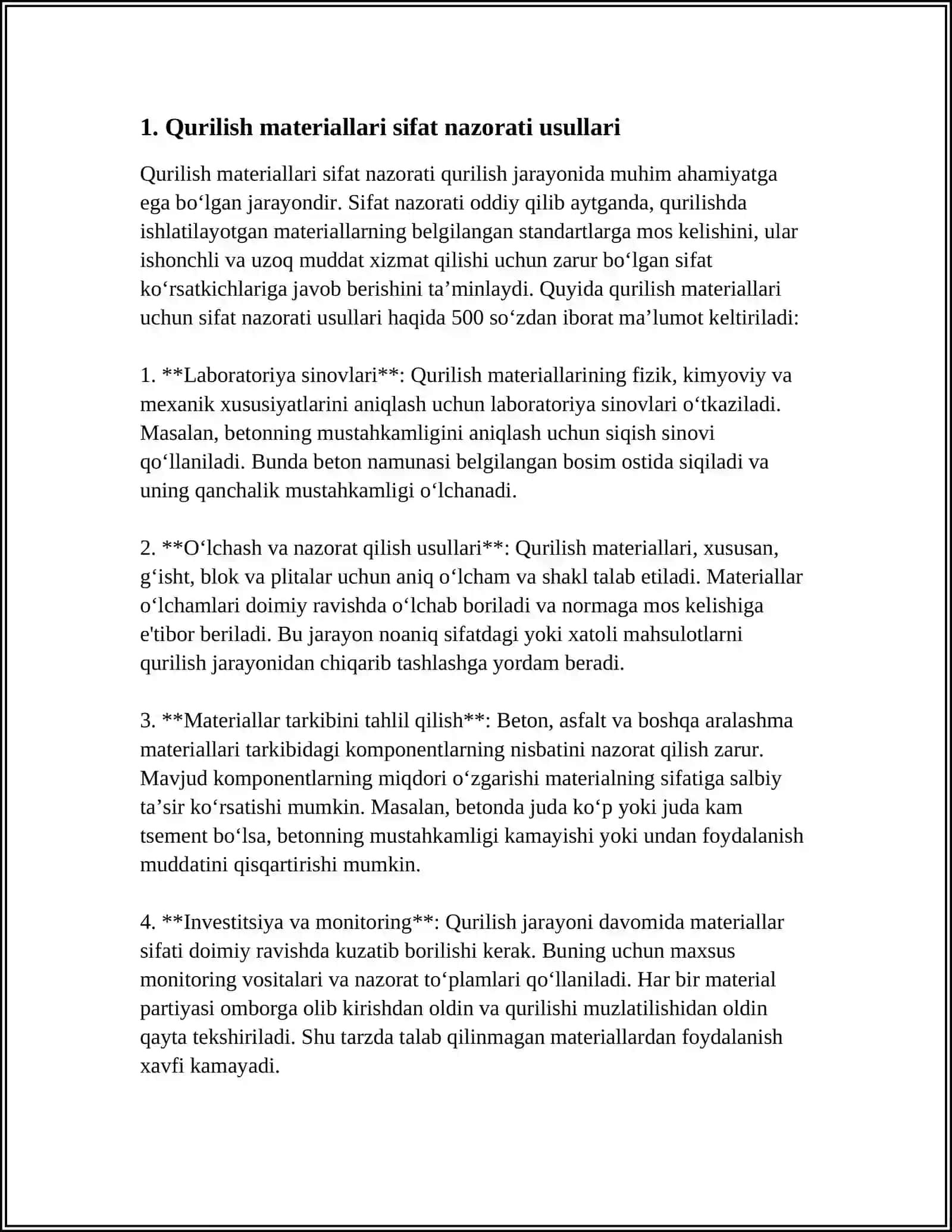 QURILISH MATERIALLARINI SIFATINI NAZORAT QILISH 3