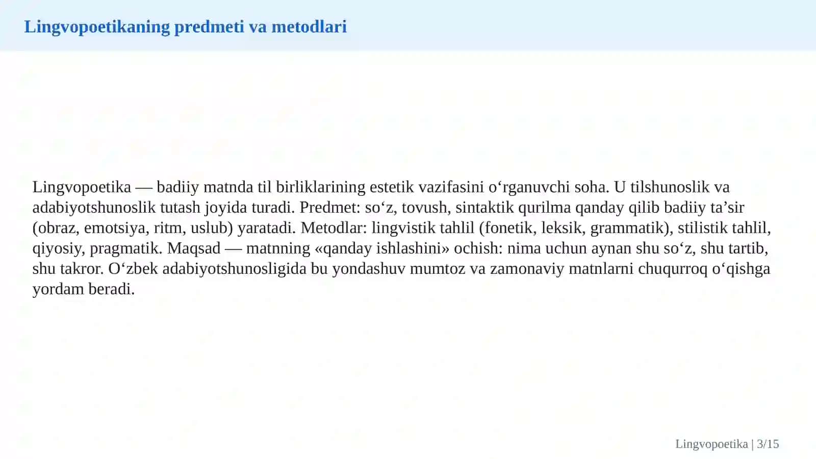 Badiiy matn lingvopoetikasi: muallif uslubi, obrazlar tizimi va badiiy ifoda vositalari 3
