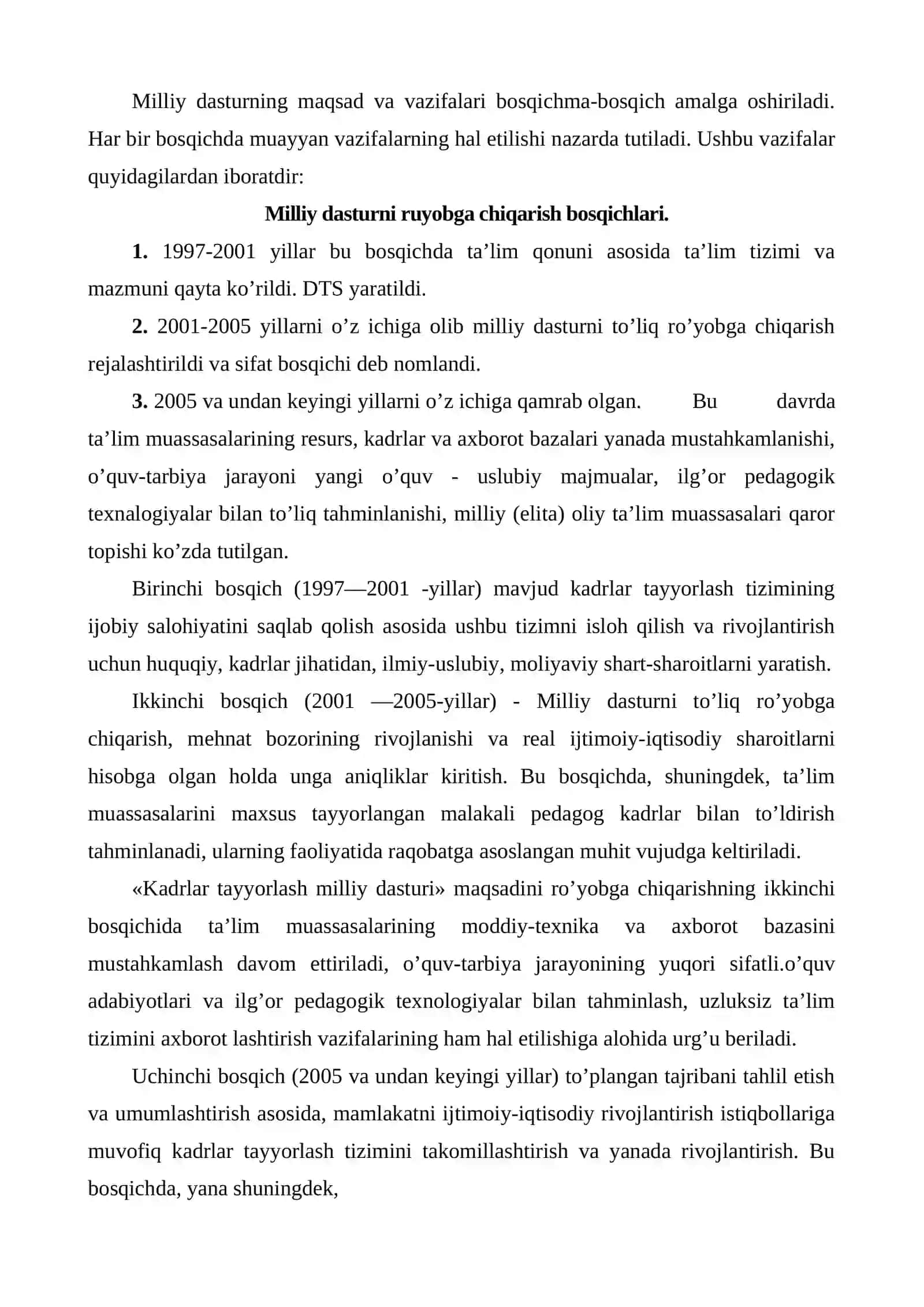 O’zbekiston Resrublikasi Kadrlar tayyorlash milliy dasturining o’ziga xosligi 3