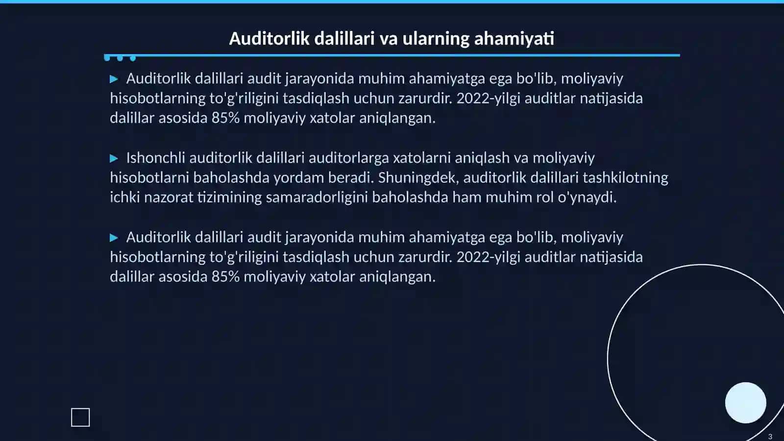 Auditorlik dalillari: ISA 500 “Audit Evidence” talablari asosida tahlil 3