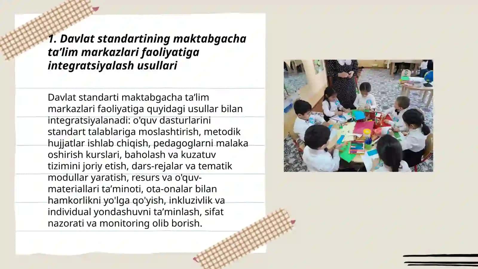 Davlat standartining maktabgacha taʼlim markazlari faoliyatiga integratsiyalash usullari 3