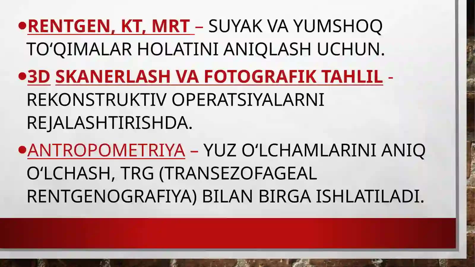 Yuz va bo’yin sohasi defekt va deformasiyalari maxsus tekshirish usullari 3