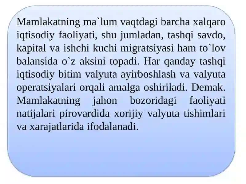ТO'LOV BALANSI. VALYUTA KURSI 3