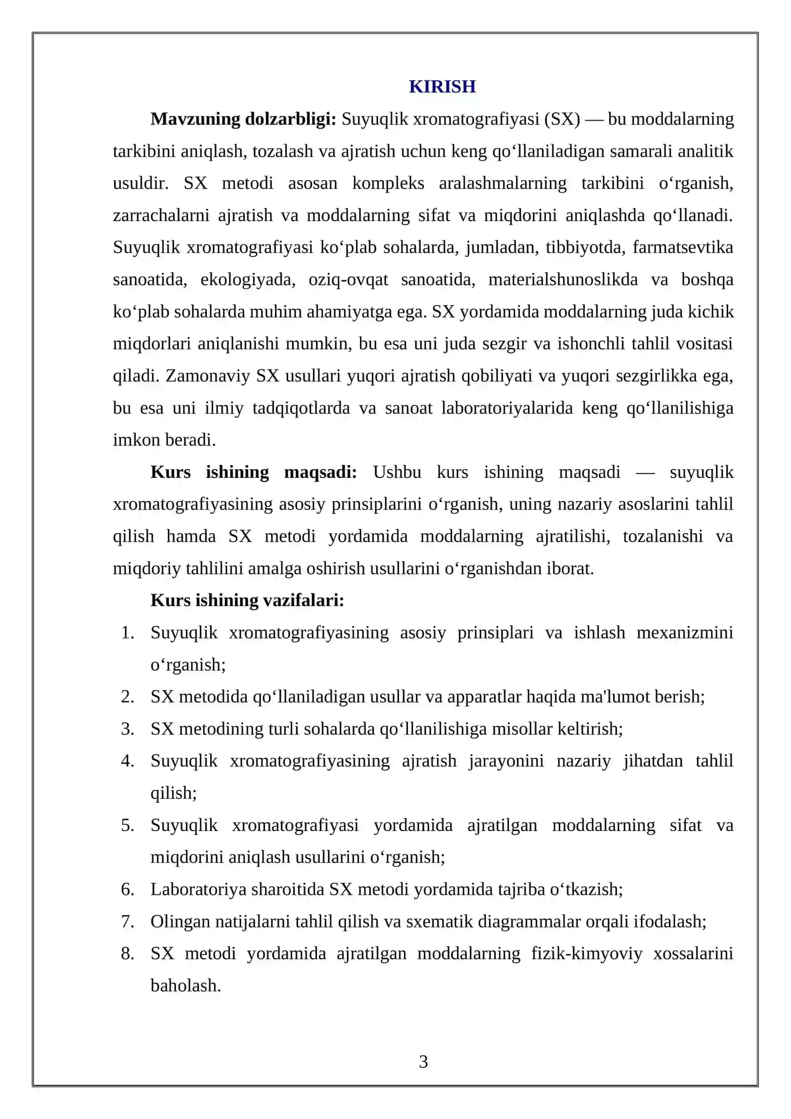 “SUYUQLIK XROMATOGRAFIYASI” MAVZUSIDA YOZGAN KURS ISHI 3