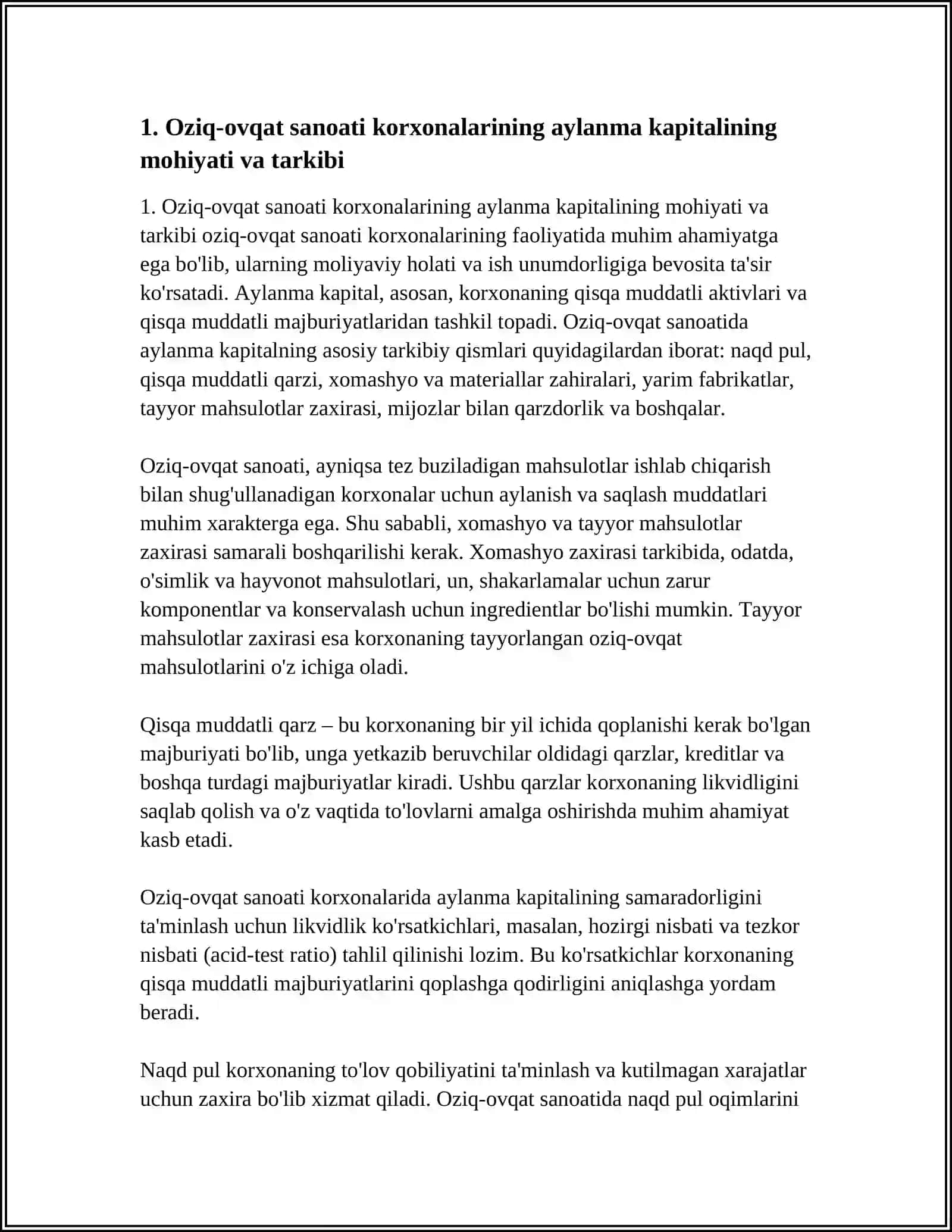 OZIQ OVQAT SANOATI KORXONALARINING AYLANMA KAPITALI 3