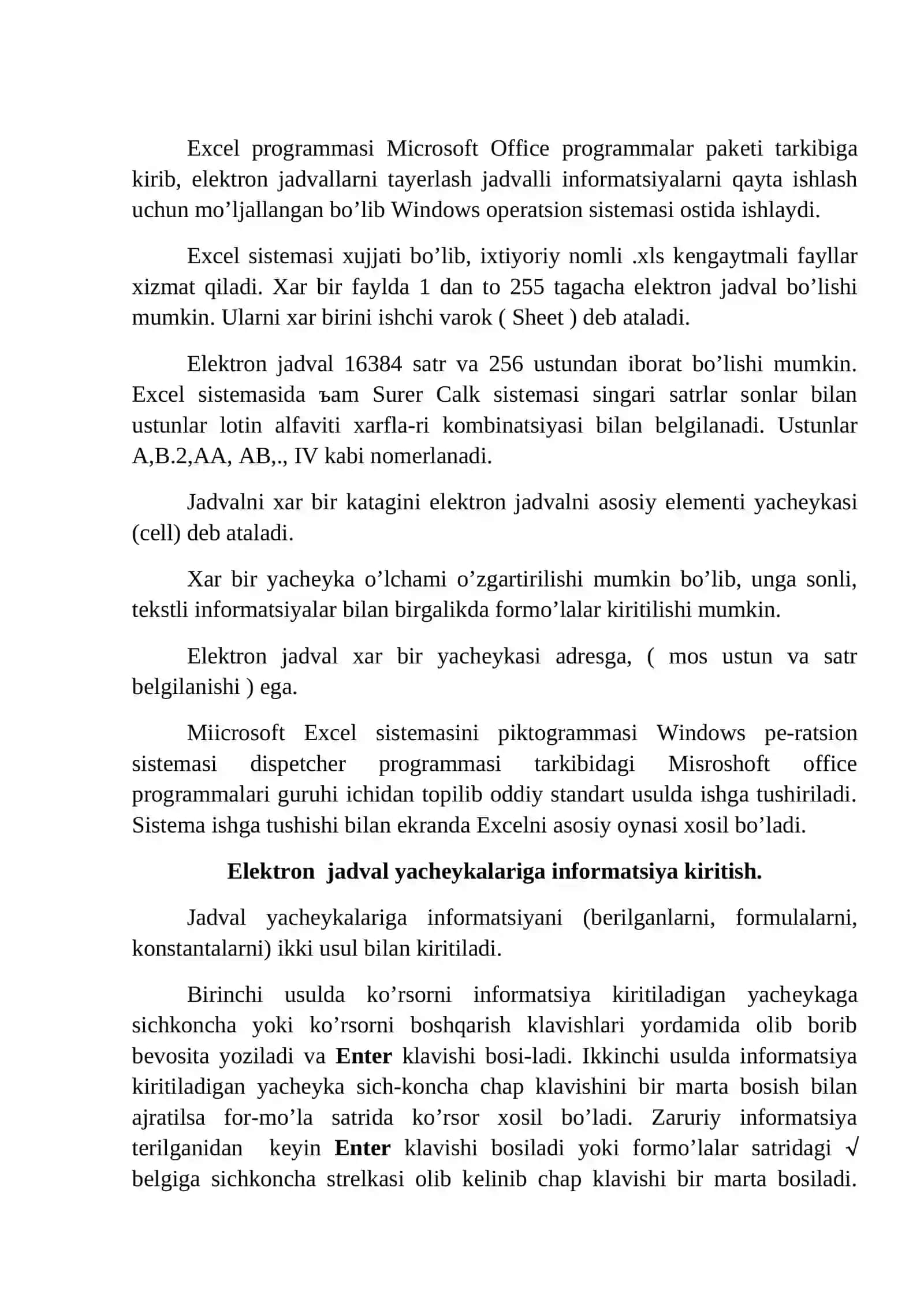 EXCEL ELЕKTRON JADVALI 3