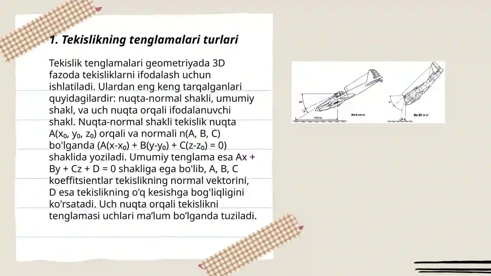 Tekislikning tenglamasi 3