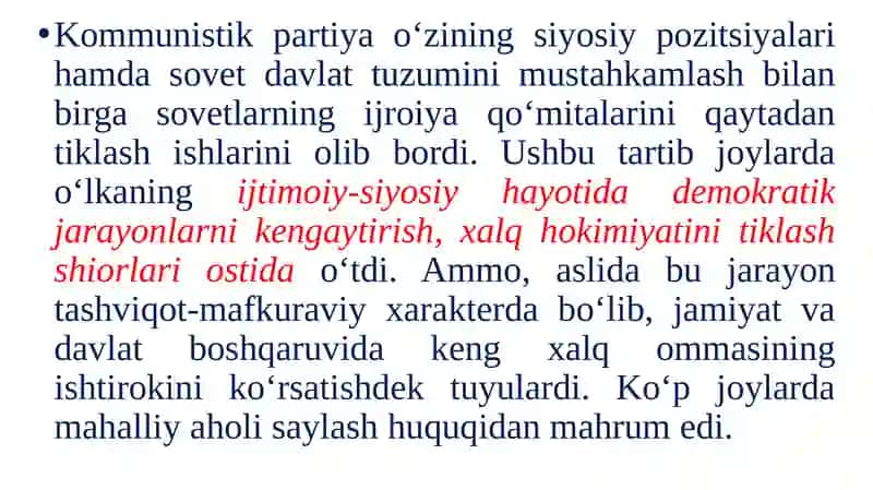 Turkistonda 1920 yillar boshlaridagi siyosiy vaziyatning o‘ziga xos xususiyatlari. Yangi iqtisodiy siyosat. 3