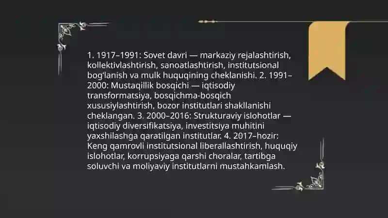 Oʻzbekiston iqtisodiyotini instusional rivojlantirish evolyutsiyasi 3
