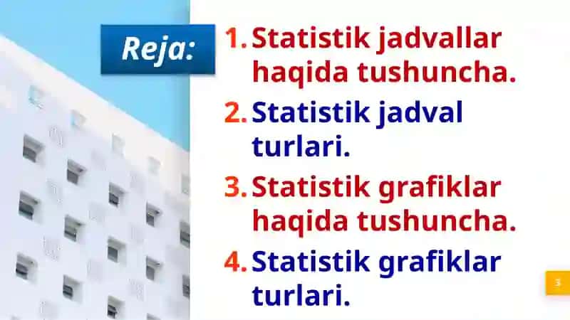 "STATISTIK MA’LUMOTLARNI JADVAL VA GRAFIKLARDA TASVIRLASH" 3
