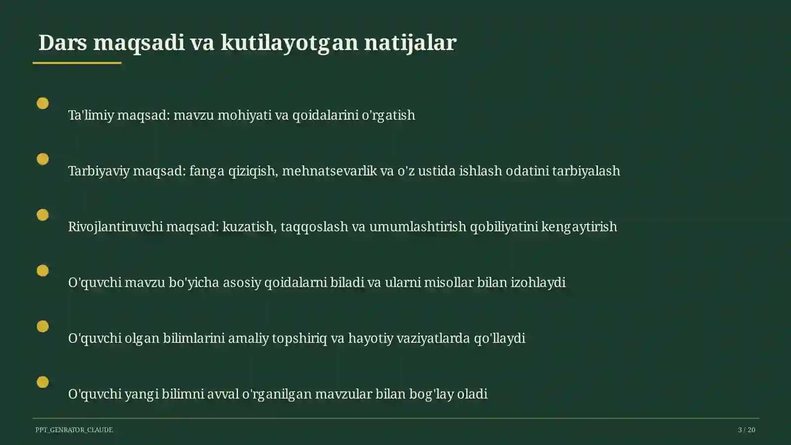 Sinf soati va tarbiyaviy tadbirlar (1–11) — o'qituvchilar uchun 3
