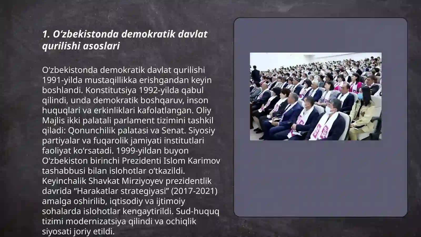 Oʻzbekistonda demokratik fuqarolik jamiyati asoslarining shakllanishi amalga oshirilgan siyosiy islohotlar 3