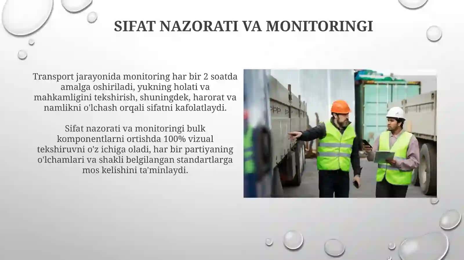 Sochiluvchan komponentlarni tushirish va tashish bo'limini boshqarish va nazorat qilish 3