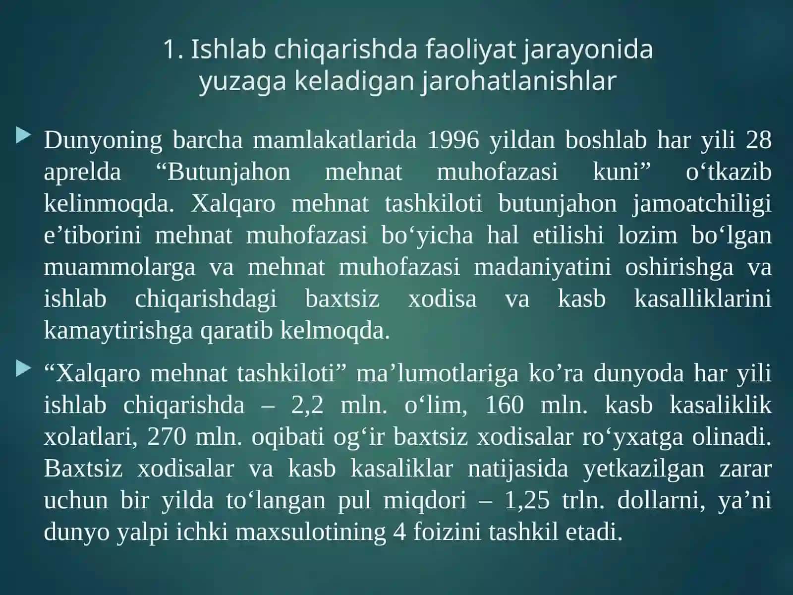 Izhlab chiqarishda sodir bo'ladigan baxtsiz hodisalar va kasb kasalliklari 3