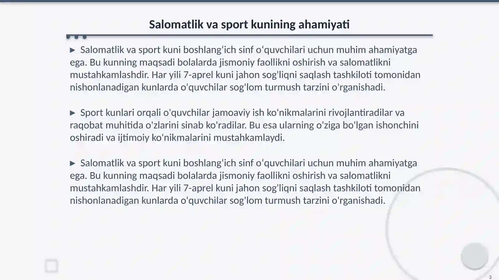 Boshlangʻich sinf oʻquvchilarida salomatlik va sport kunini oʻtkazish 3