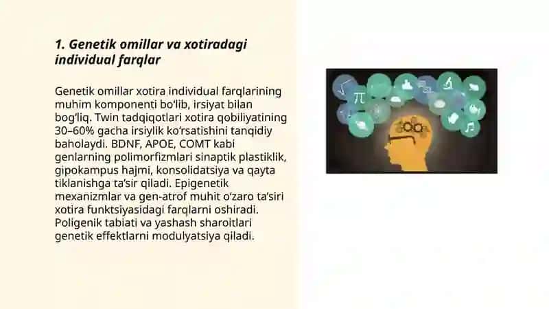 Genetik omillar va xotiradagi individual farqlar 3