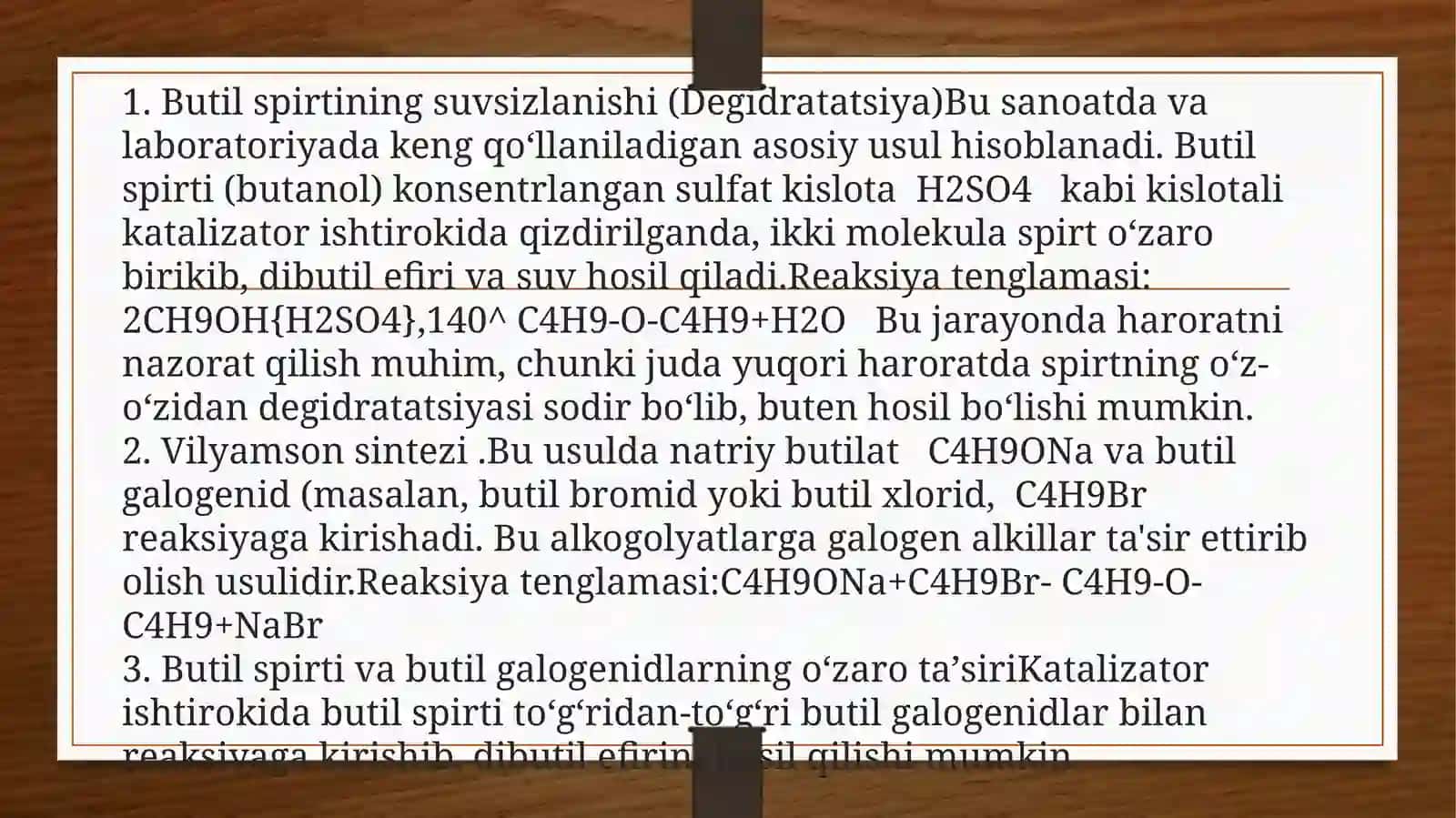 Dibutil efiri sintezi,uning tuzilishi va xossalari 3