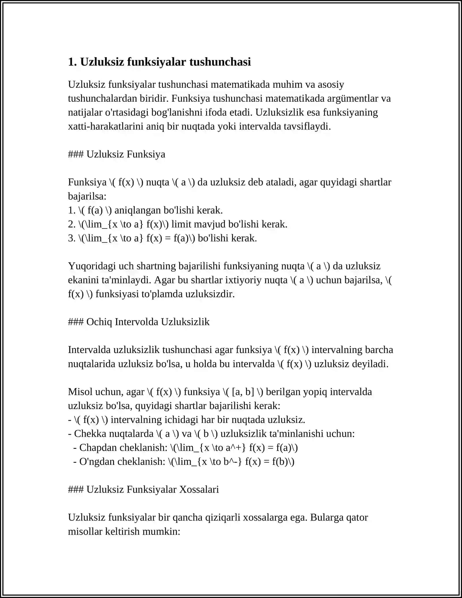 UZLUKSIZ FUNKSIYALAR TUSHUNCHASI 3