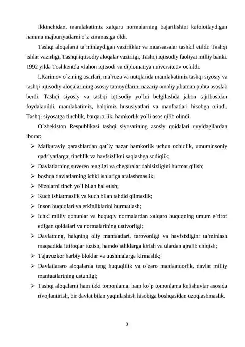 O`ZBEKISTONNING XALQARO VA MINTAQAVIY TASHKILOTLARGA A`ZO BO`LIB KIRISHI VA RESPUBLIKANING MUSTAQIL TASHQI SIYOSAT O`RNATISHINING HUQUQIY ASOSLARI 3