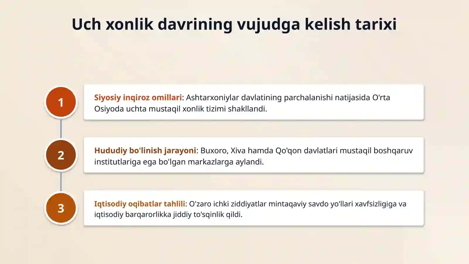 Oʻrta Osiyoda 3 xonlik davri Buxoro amirligi Xiva xonligi Qoʻqon xonliklari 3