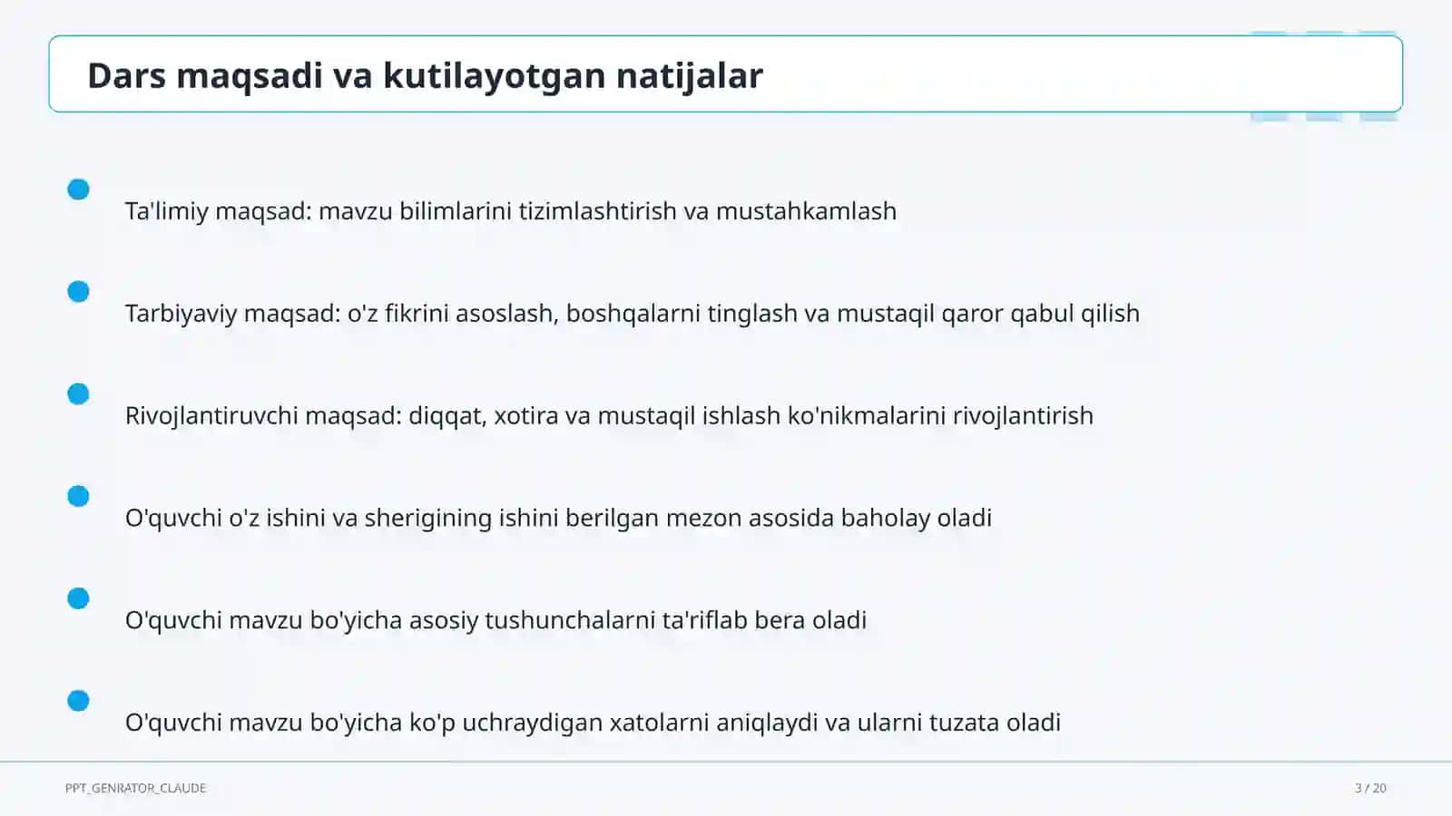 Huquq va iqtisodiyot asoslari (9–11) — ochiq dars uchun 3