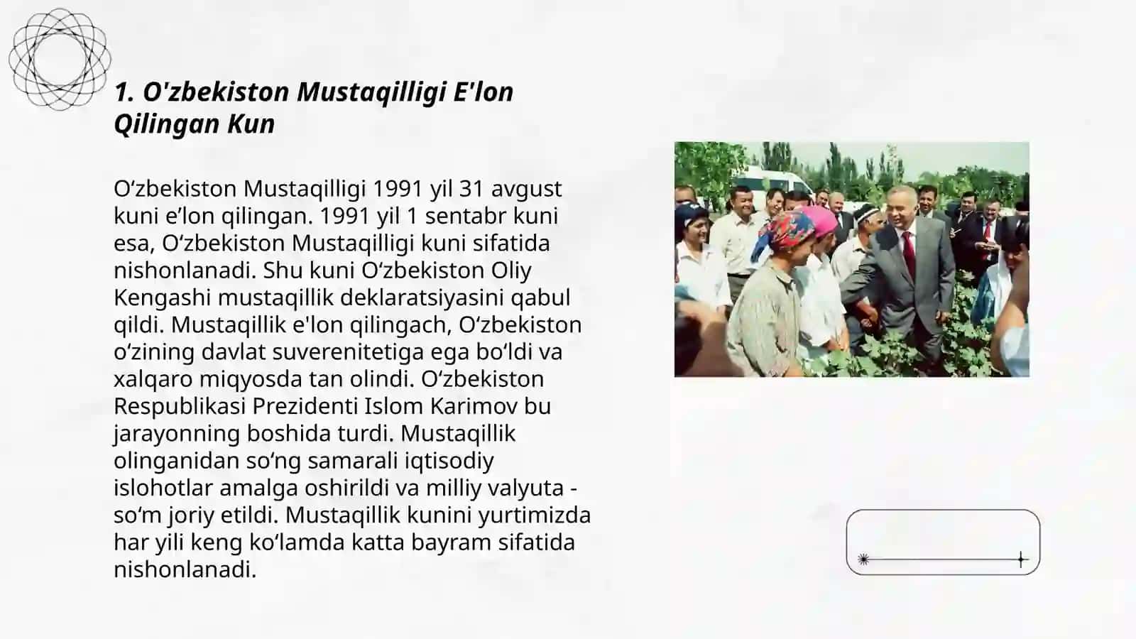 O'zbekiston mustaqillikning e’lon qilinishi va uning tarixiy ahamiyati 3