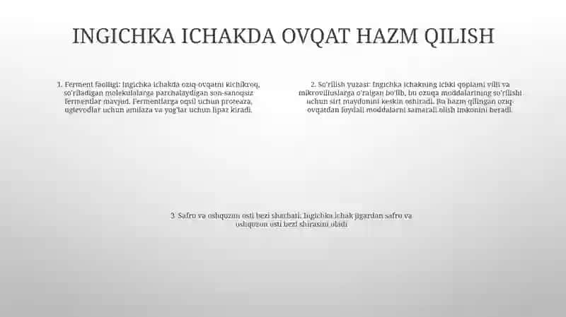 Odam Va Xayvonlar Ingichka Va Yo‘G‘On Ichagida Ovqat Hazm Bo‘Lishini O‘Ziga Xosligi 3