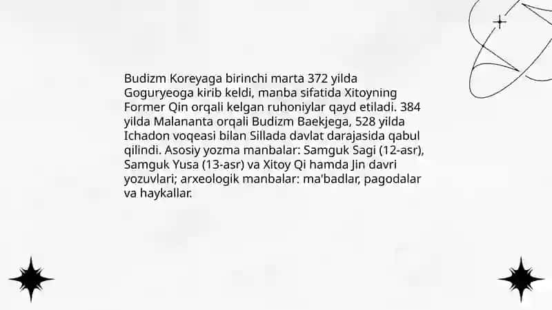 Buddizmning Koreyaga kirib kelishi: vaqt va manbalar 3