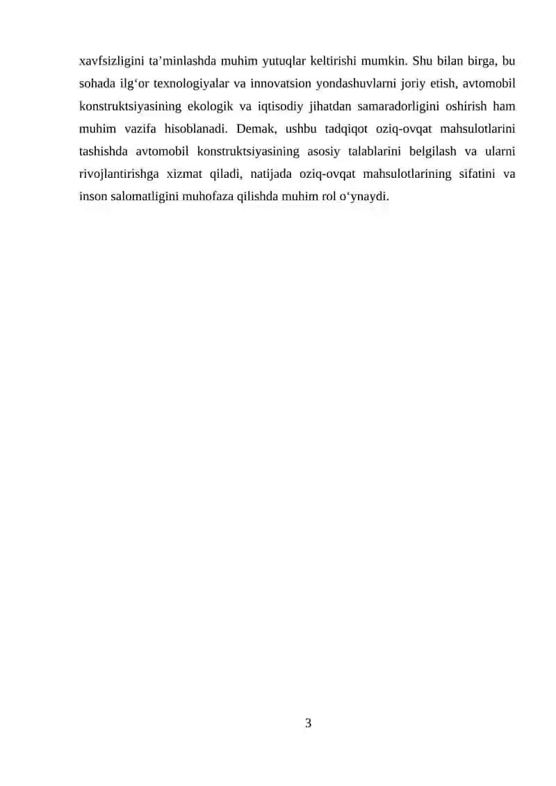 Oziq-ovqat mahsulotlarini avtomobil konstruksiyasiga qo‘yiladigan talablar 3
