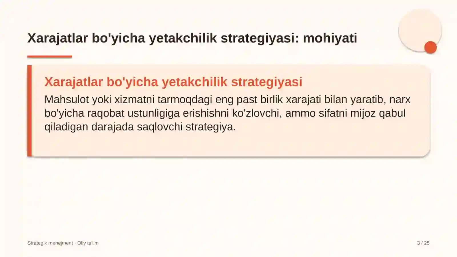 Xarajatlar bo'yicha yetakchilik strategiyasi: mohiyati 3