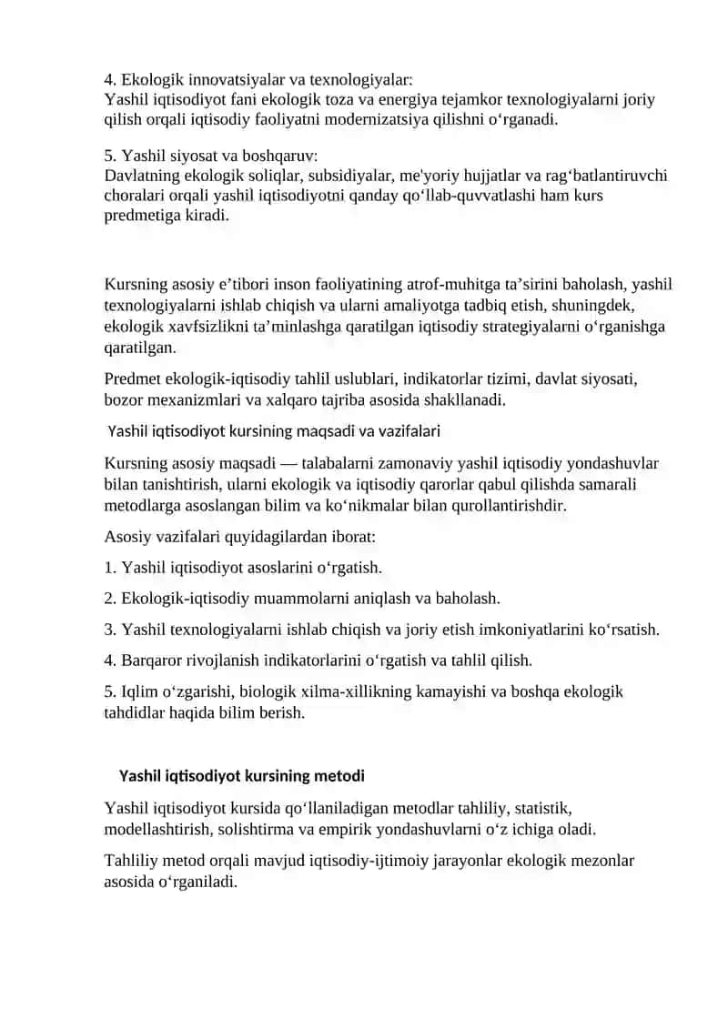 “Yashil iqtisodiyot” kursining predmeti va metodi 3