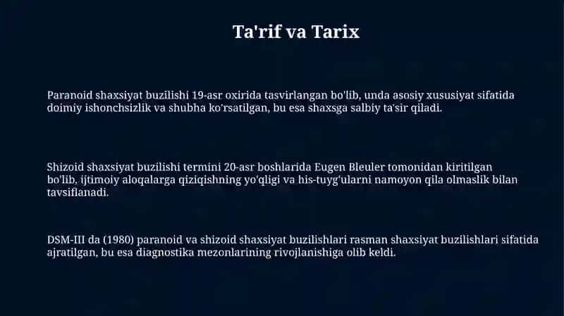 Maxsus muammolar. Paranoid va shizoid shaxs buzilishi 3