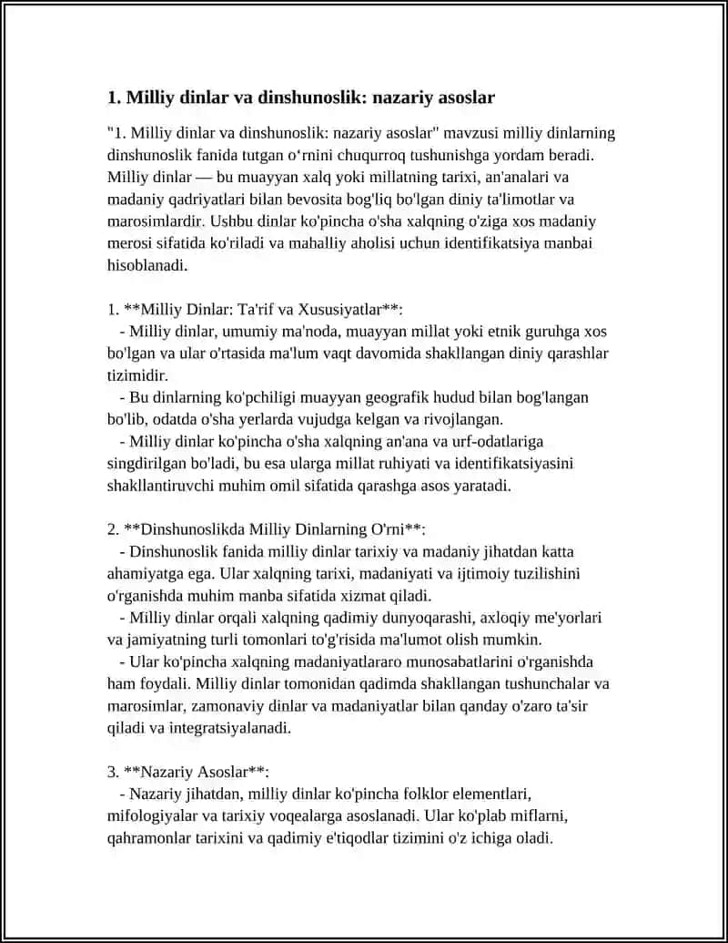 MILLIY DINLARNING DINSHUNOSLIK FANIDA TUTGAN OʻRNI 3