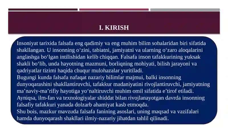 FALSAFA FANI ASOSLARI VA UNING MAQSAD VA VAZIFALARI DUNYOQARASH SHAKILLARI 3