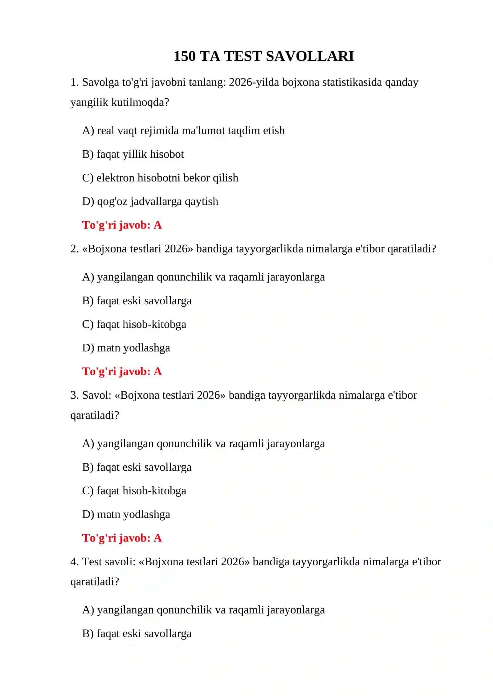 Bojxona testlari 2026 3
