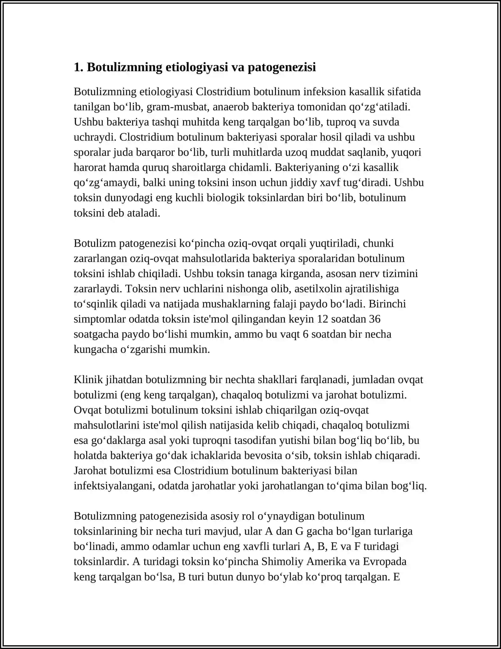 BOTULIZM,OVQAT TOKSIKOINFEKSIYASI REFERAT 3