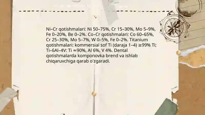 Metall qotishmalari ortopedik stomatologiya 3