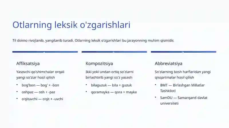 Otlarning leksik-grammatik oʻzgarishlari 3