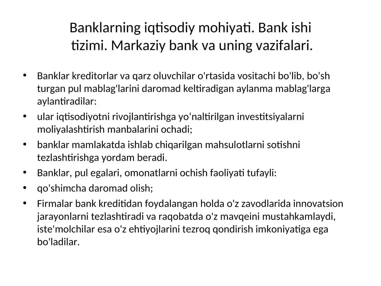 Banklar va ularning bozor iqtisodiyotidagi roli 3